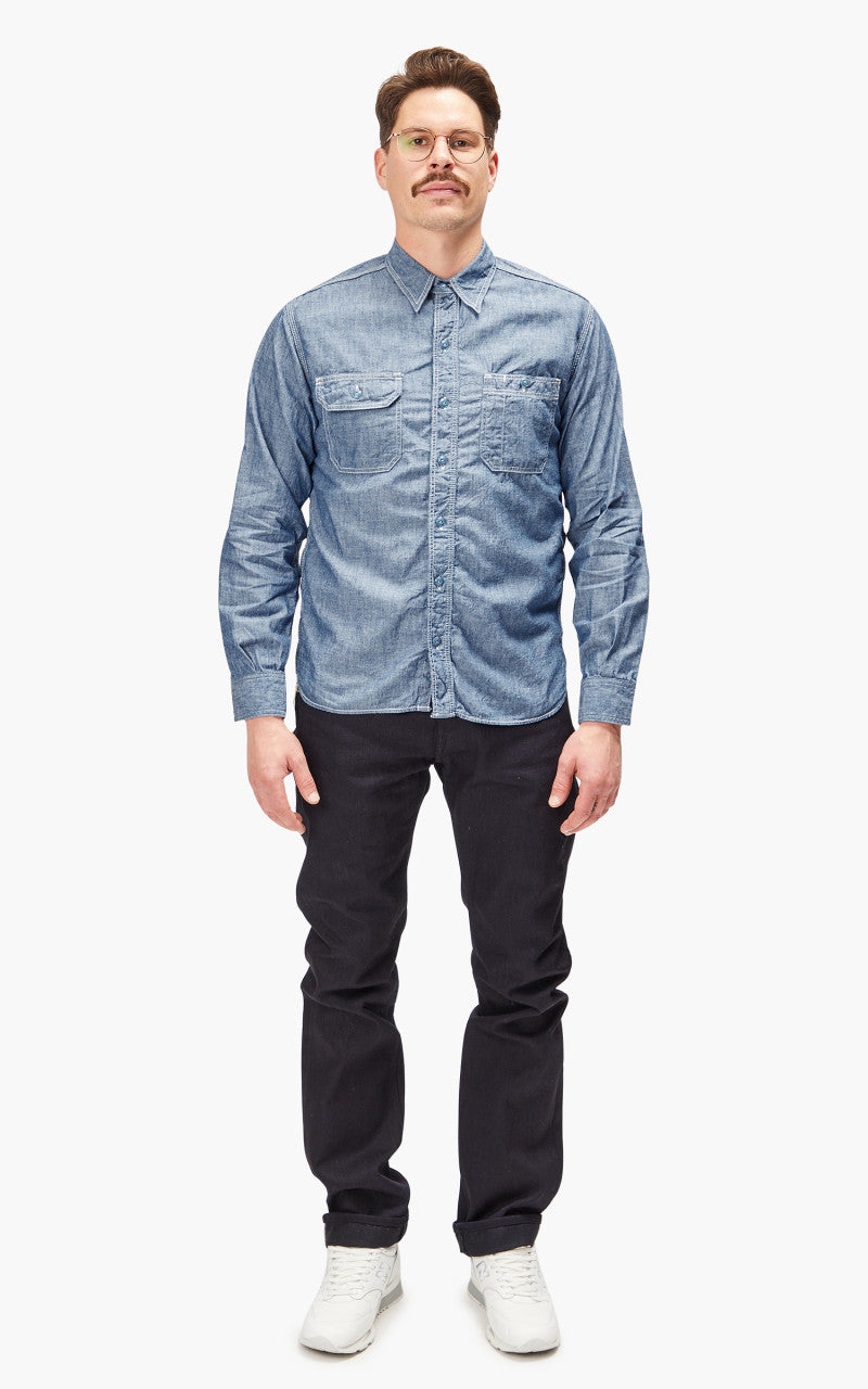 Momotaro Jeans MS044 5oz Chambray Work Shirt Indigo