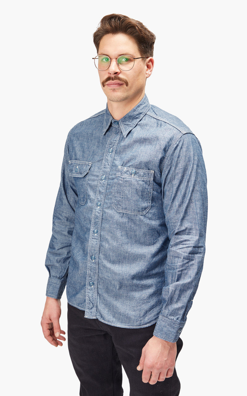 Momotaro Jeans MS044 5oz Chambray Work Shirt Indigo