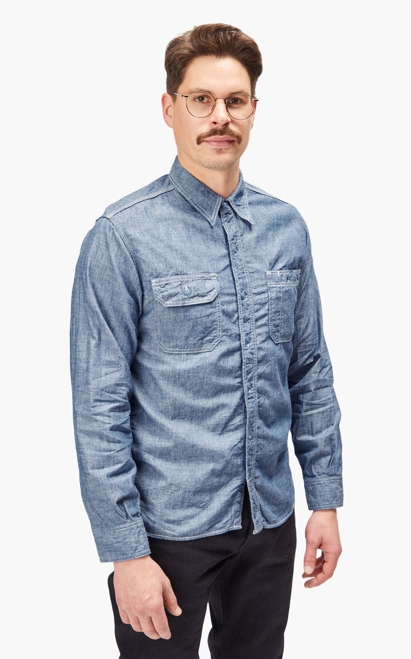 Momotaro Jeans MS044 5oz Chambray Work Shirt Indigo