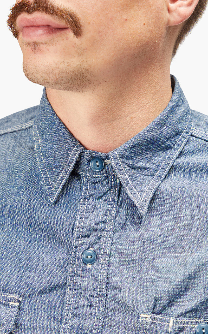 Momotaro Jeans MS044 5oz Chambray Work Shirt Indigo