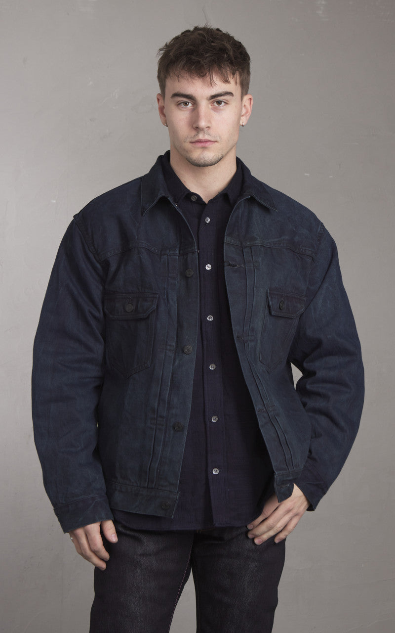Momotaro Jeans MXGJ1002 Mud & Natural Indigo Dyed Type 2 Denim Jacket Natural Indigo