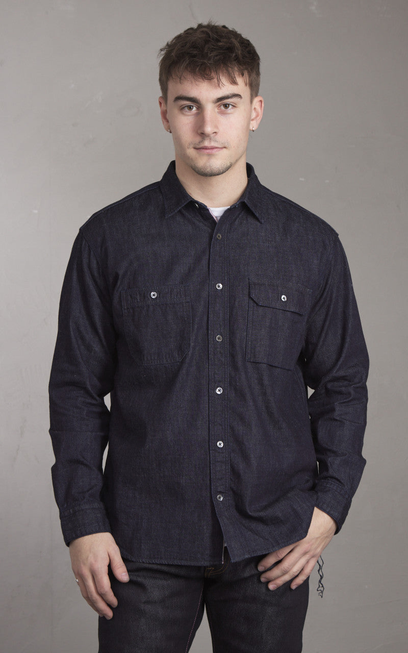 マー坊 Momotaro Jeans MXLS1022 Selvedge Denim Work Shirt Indigo 8oz