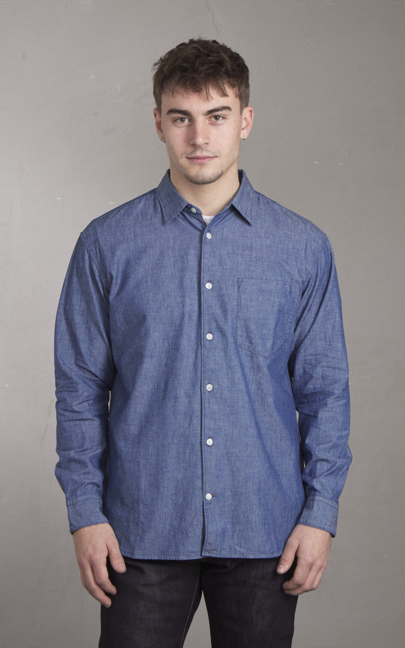 Momotaro Jeans MXLS1023 Selvedge Chambray Work Shirt Indigo 5oz