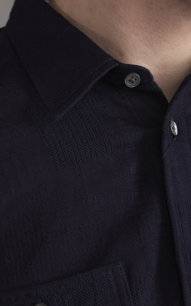 Momotaro Jeans MXLS1026 Indigo Dyed Sashiko Jacquard Shirt Indigo