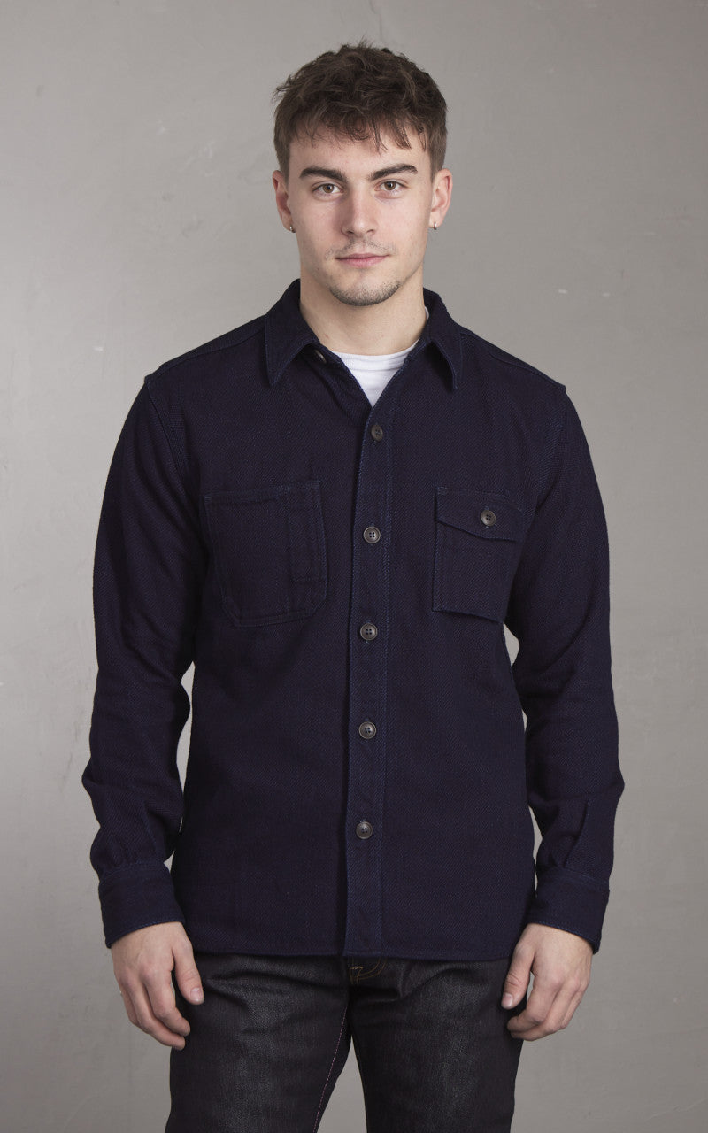 Momotaro Jeans MZLS1070 Heavy Dobby Shirt Sashiko Indigo