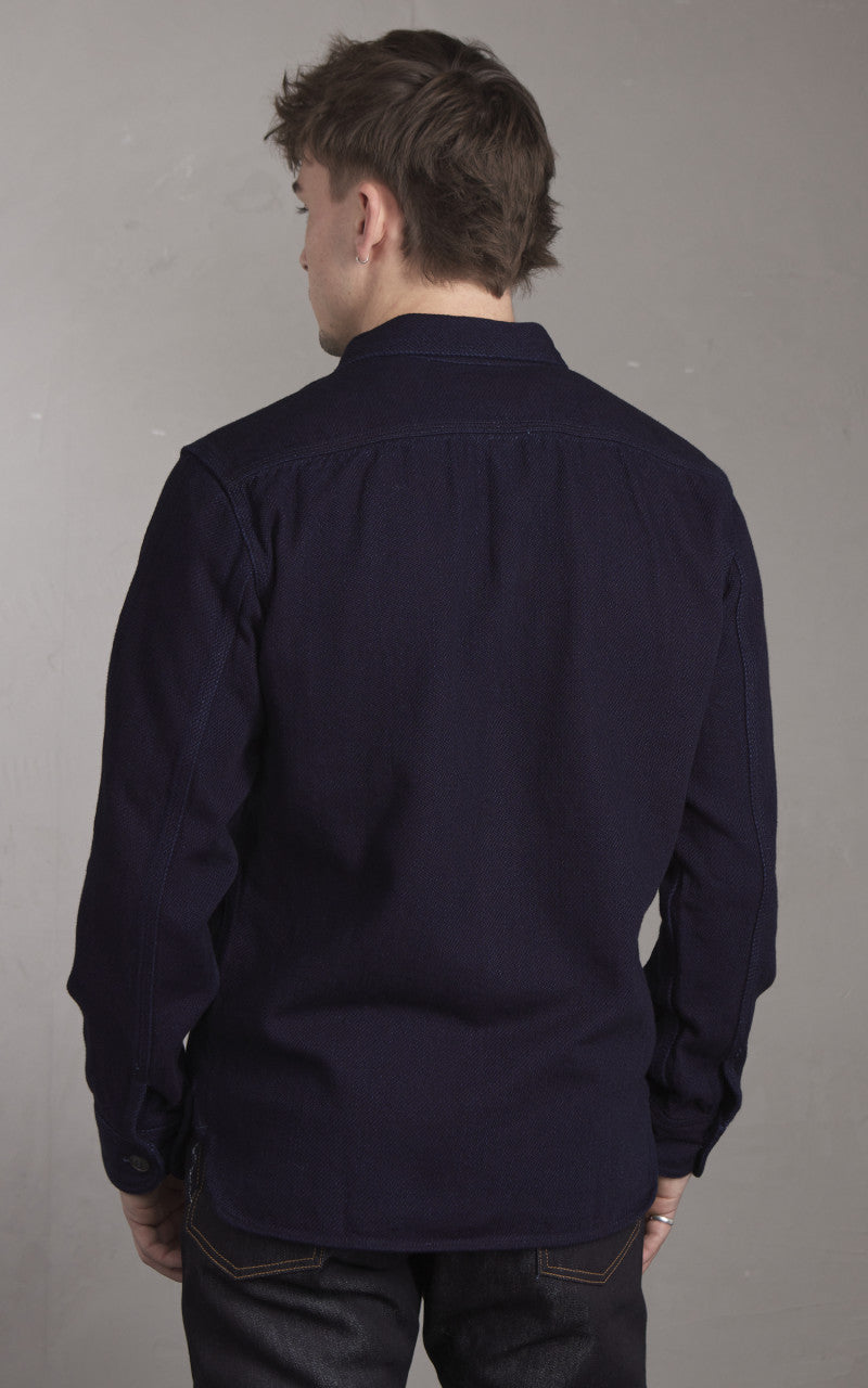 【momoiro】 Momotaro Jeans MZLS1070 Heavy Dobby Shirt Sashiko Indigo