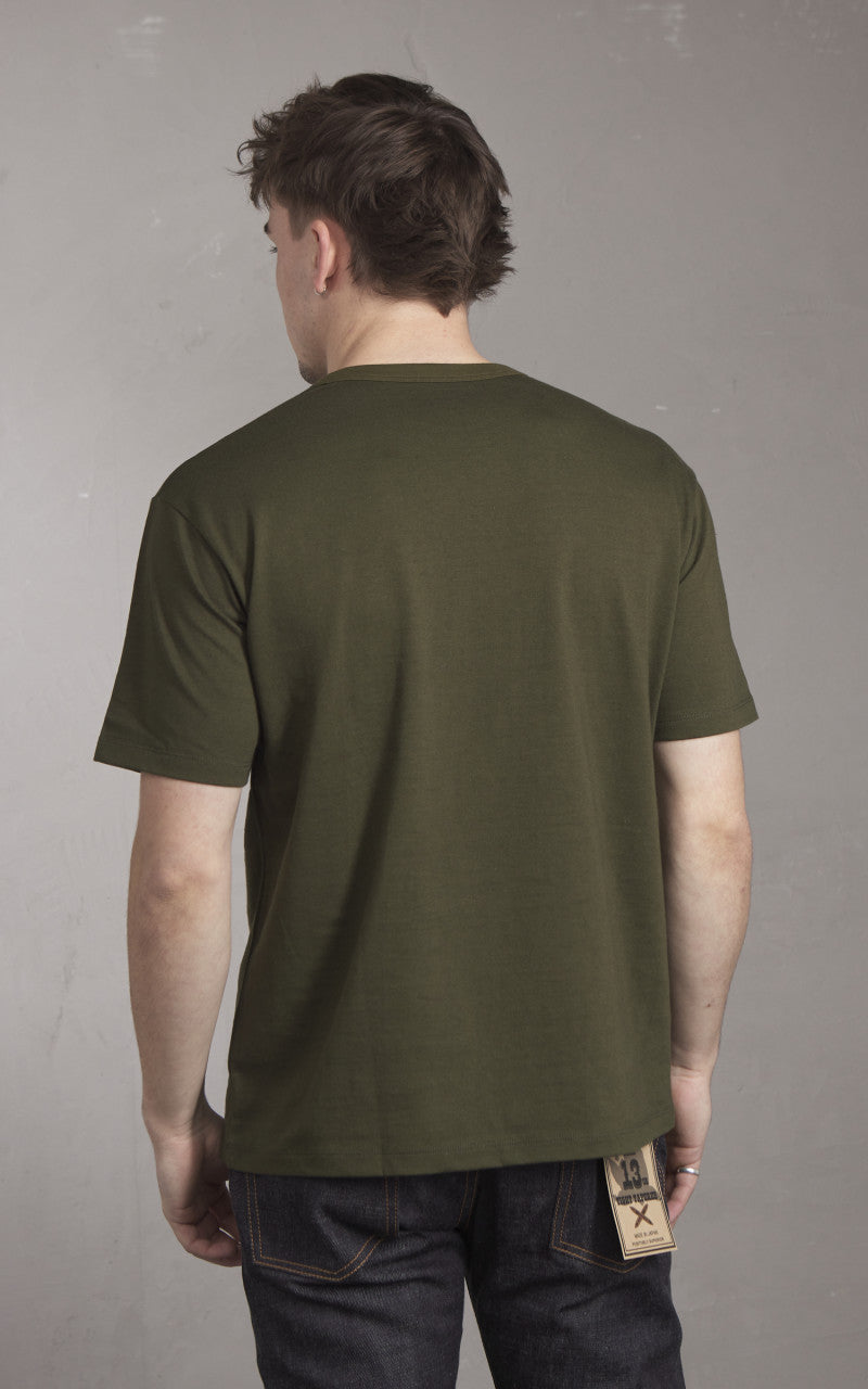 Momotaro Jeans MZTS0003 GTB Denim Pocket T-Shirt Olive Drab 8.5oz