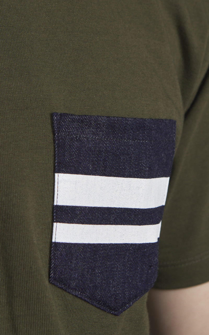 Momotaro Jeans MZTS0003 GTB Denim Pocket T-Shirt Olive Drab 8.5oz