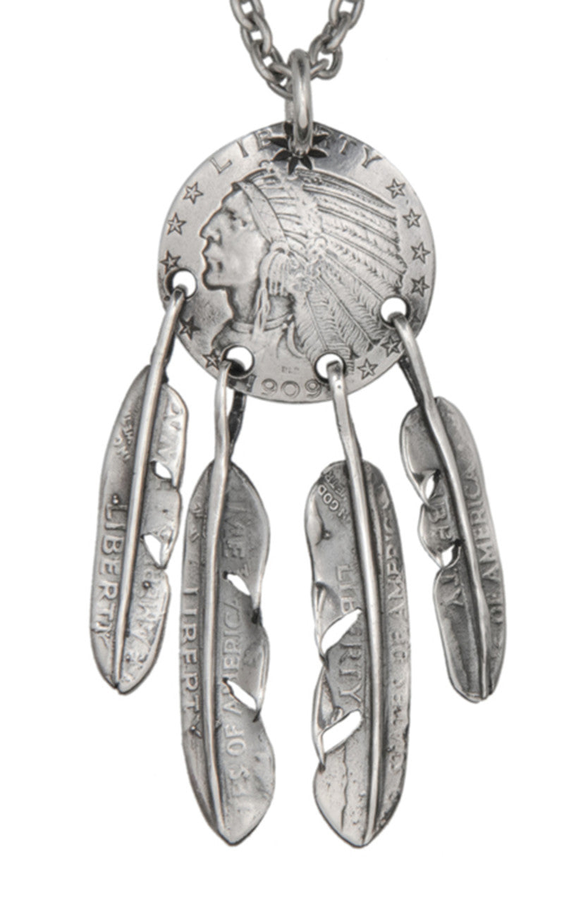North Works N-669 Necklace 925 Silver Indian Coin Feather
