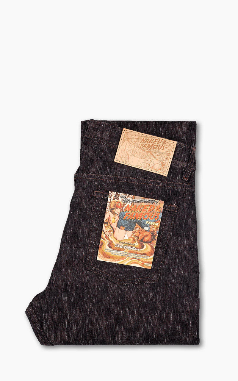 Naked & Famous Denim Weird Guy 15th Anniversary Denim Indigo x Red/White