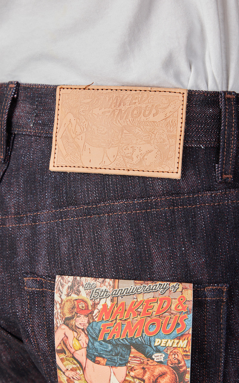 Naked & Famous Denim Easy Guy 15th Anniversary Denim Indigo x Red/White