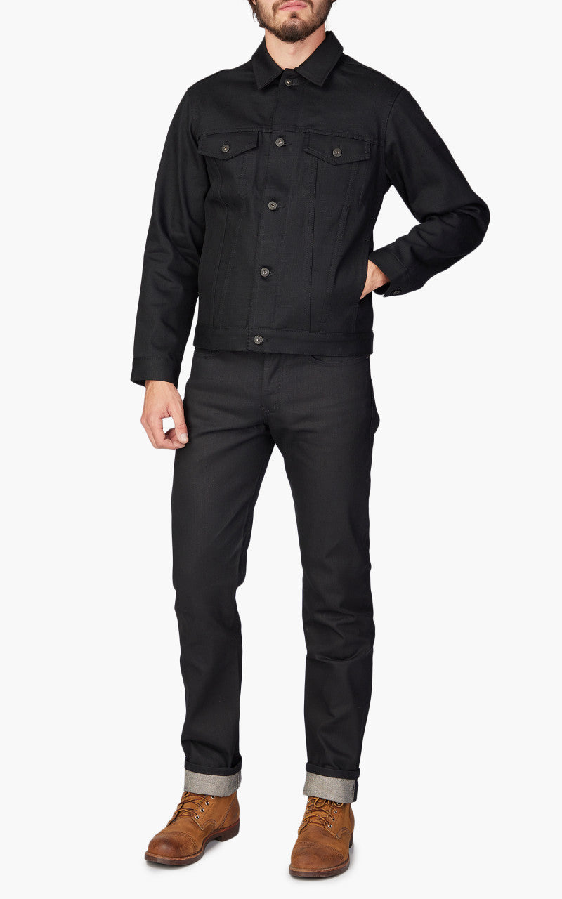 Naked & Famous Denim Lined Denim Jacket Solid Black Selvedge