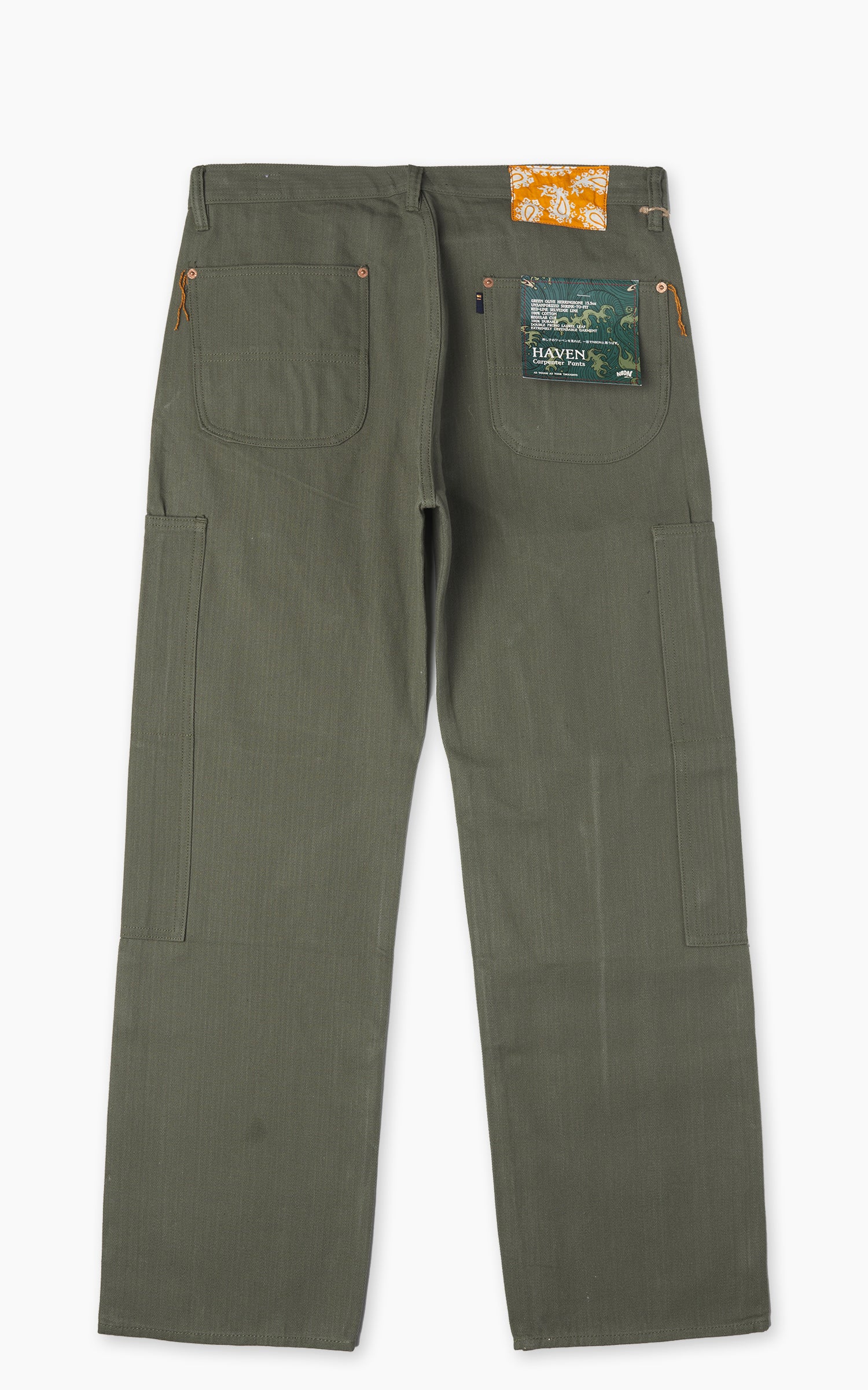 NBDN Haven Herringbone Selvedge Carpenter Pants Olive Green 15.5oz
