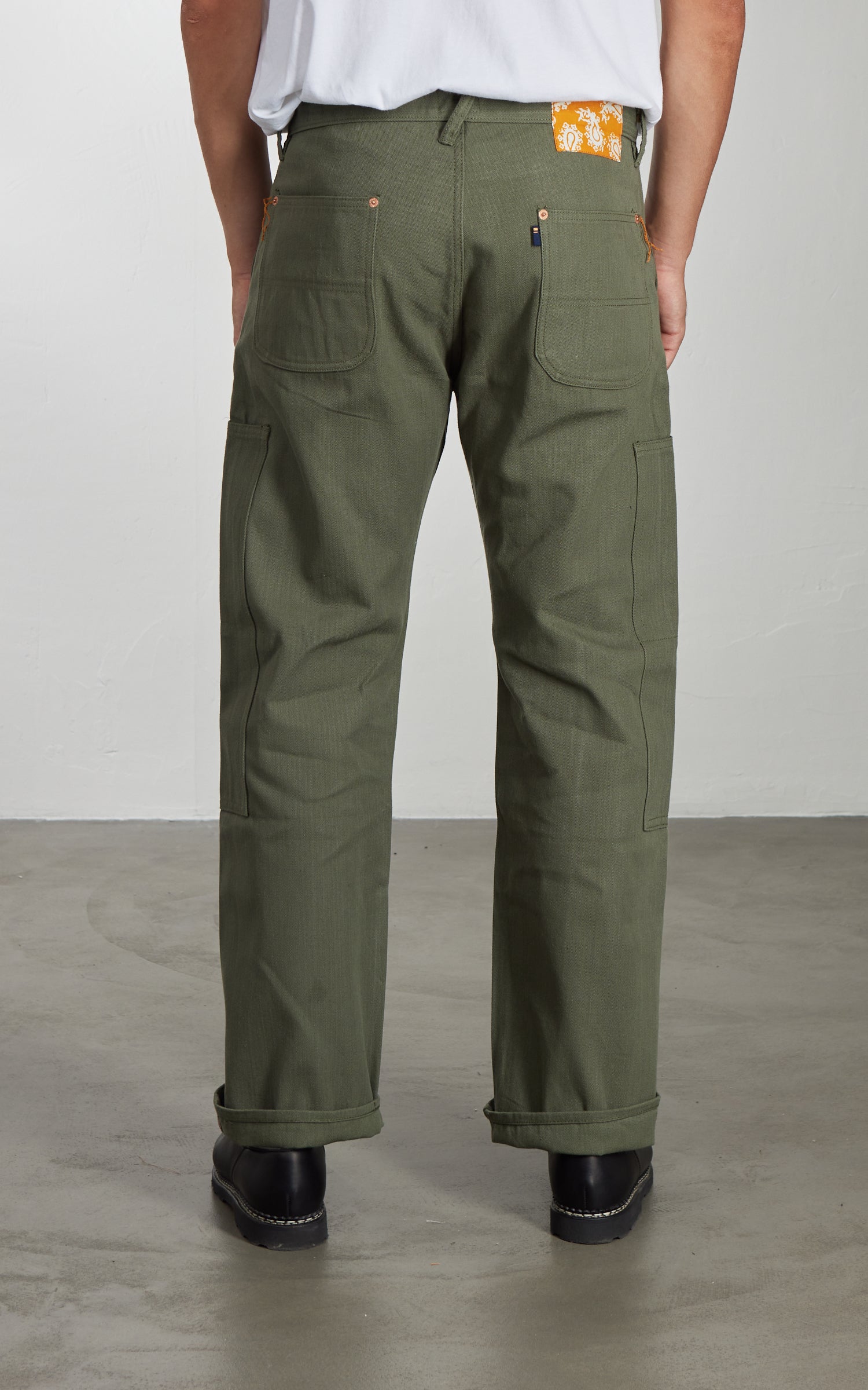NBDN Haven Herringbone Selvedge Carpenter Pants Olive Green 15.5oz