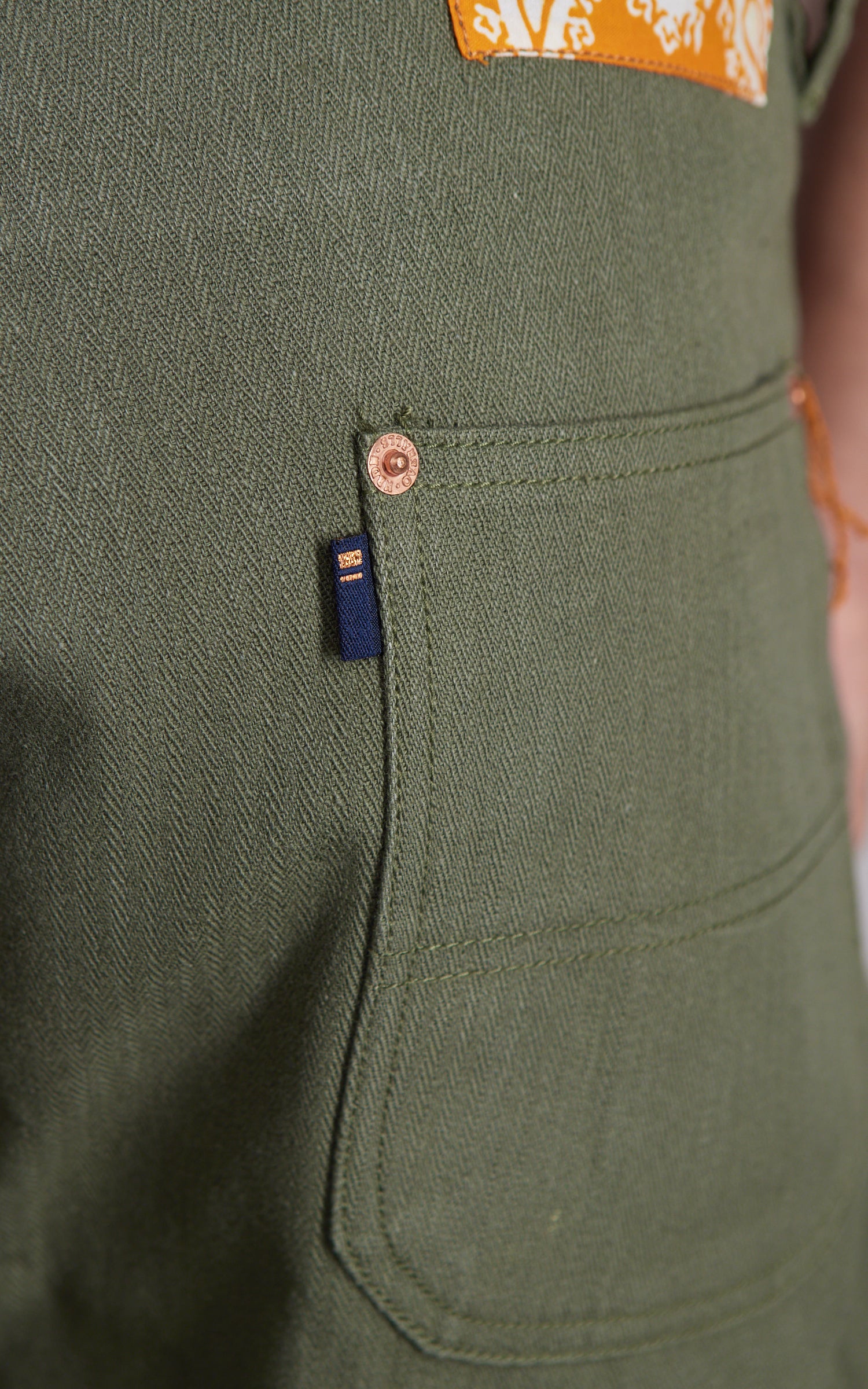 NBDN Haven Herringbone Selvedge Carpenter Pants Olive Green 15.5oz