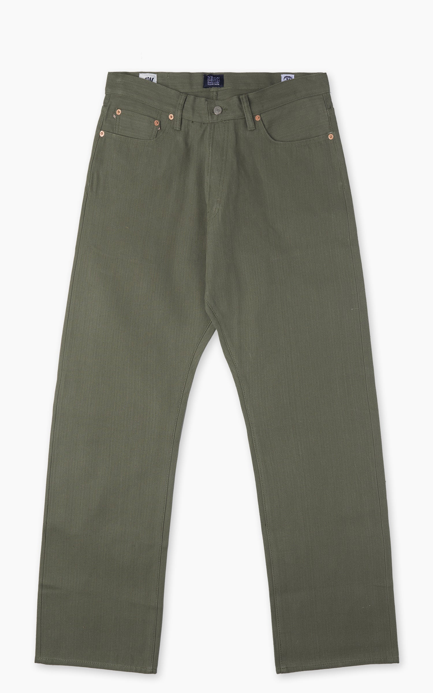 NBDN Ogre Herringbone Selvedge 5-Pocket Jeans Olive Green 15.5oz