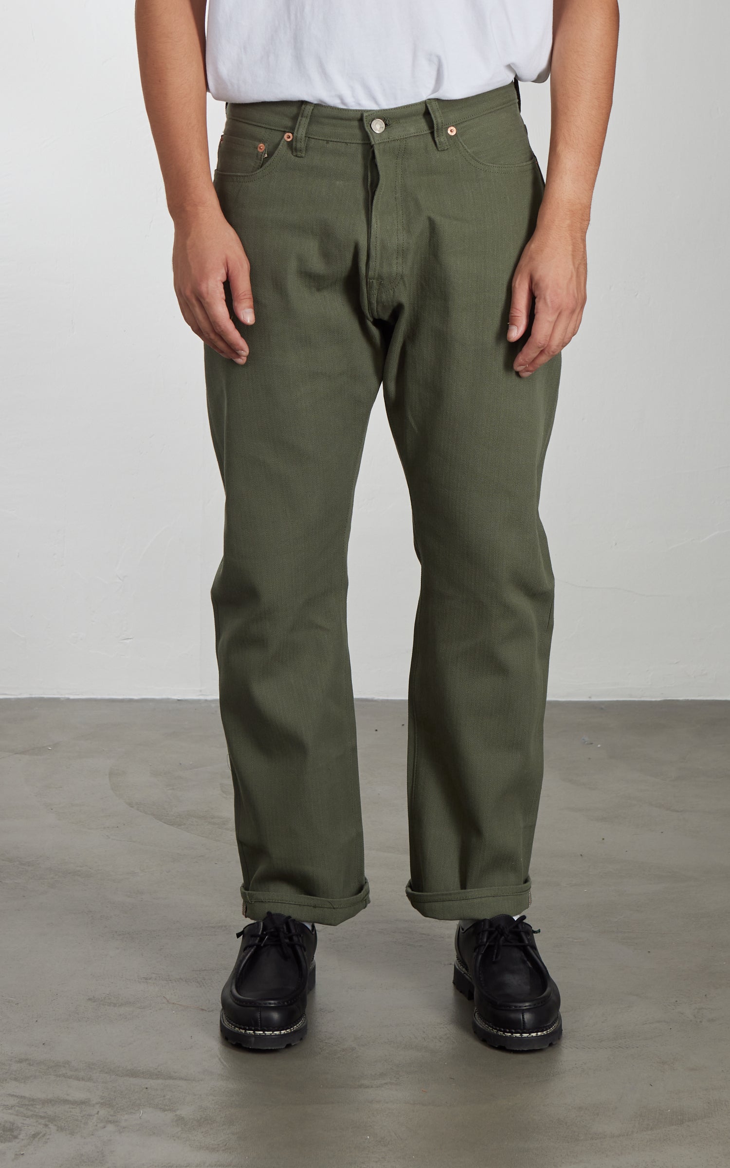 NBDN Ogre Herringbone Selvedge 5-Pocket Jeans Olive Green 15.5oz
