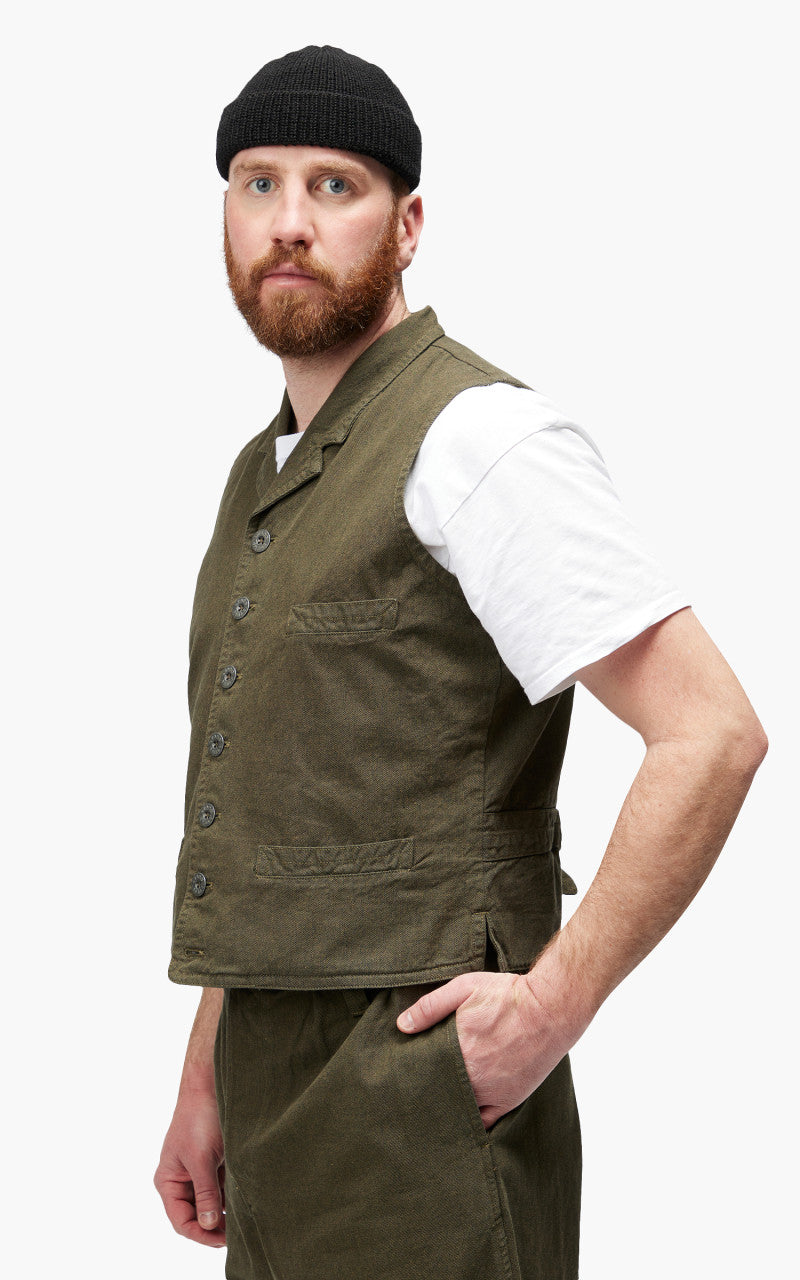 Nigel Cabourn Waistcoat Cotton Broken Twill Army