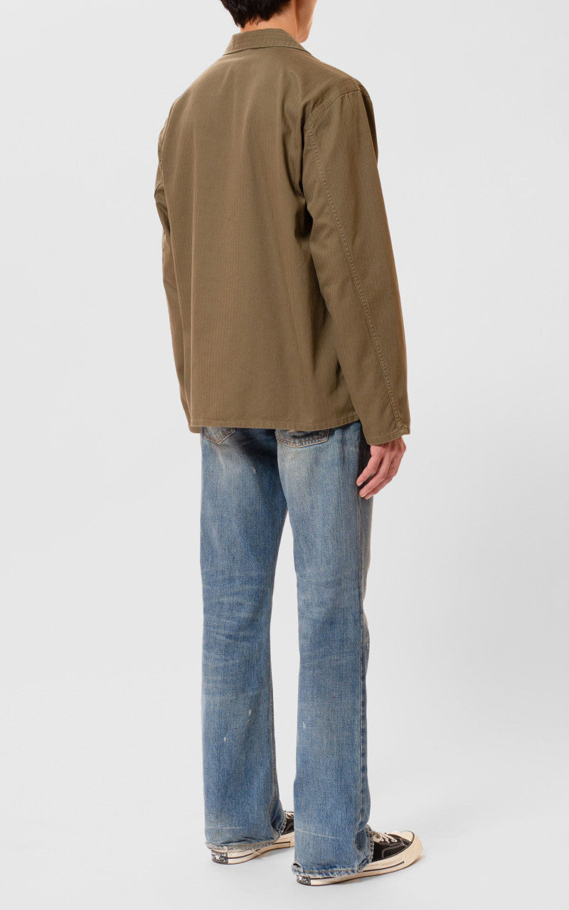 Nudie Jeans Buddy Herringbone Chore Jacket Olive