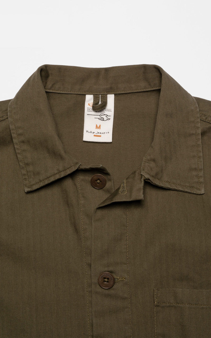 Nudie Jeans Buddy Herringbone Chore Jacket Olive
