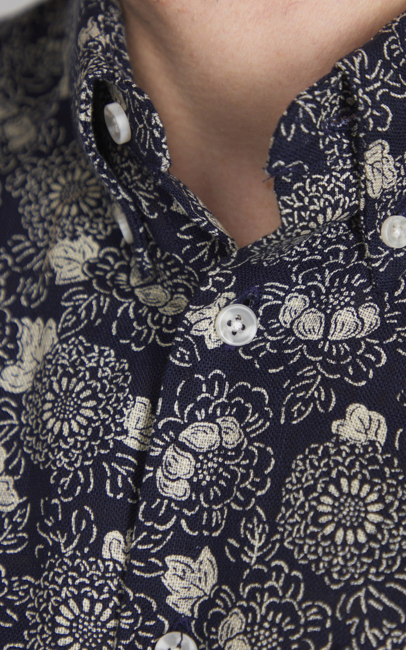 Naked & Famous Denim Easy Shirt Kimono Floral Print Indigo