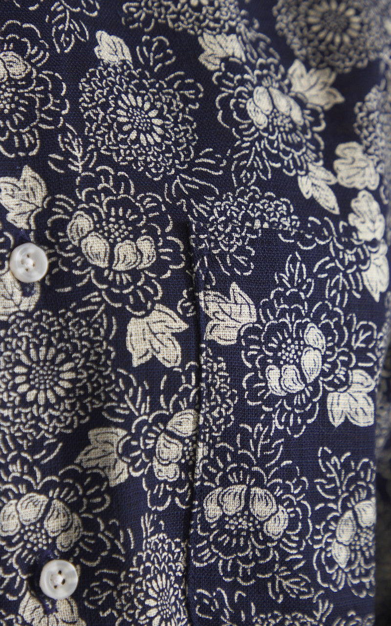 Naked & Famous Denim Easy Shirt Kimono Floral Print Indigo