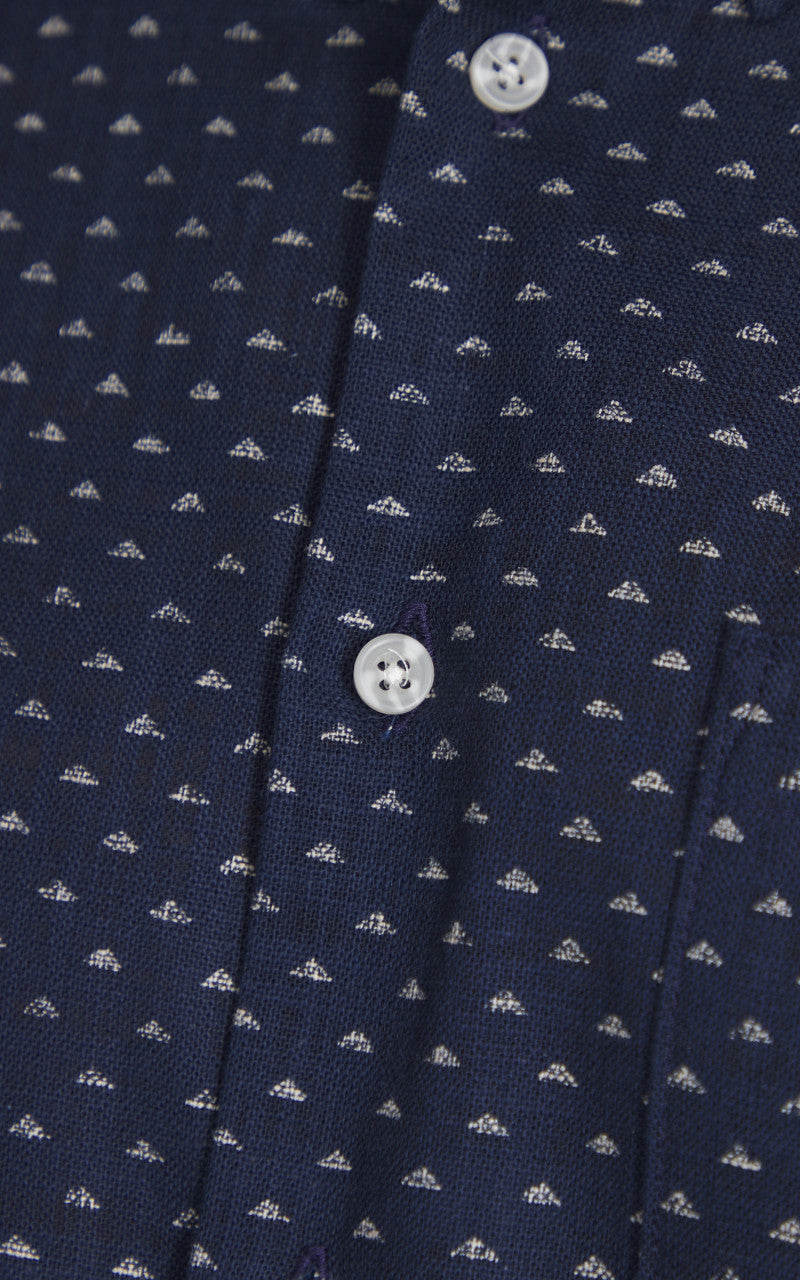 Naked & Famous Denim Easy Shirt Kimono Triangles Print Indigo