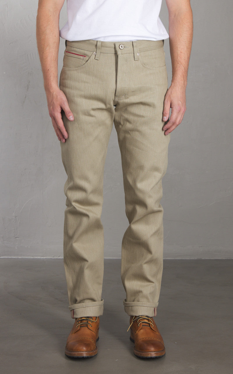 Naked & Famous Denim Weird Guy Smokey Cotton Slub Selvedge Taupe 16oz