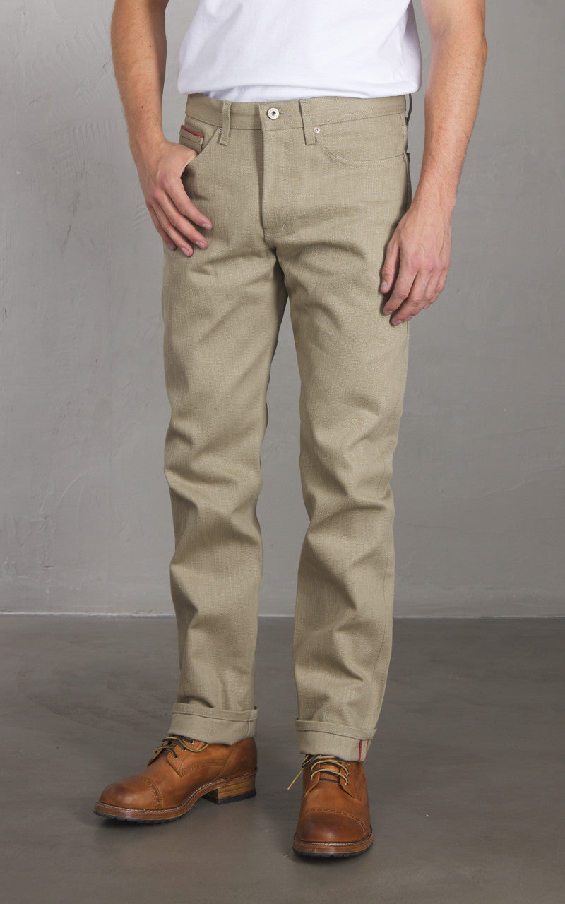 Naked & Famous Denim Weird Guy Smokey Cotton Slub Selvedge Taupe 16oz