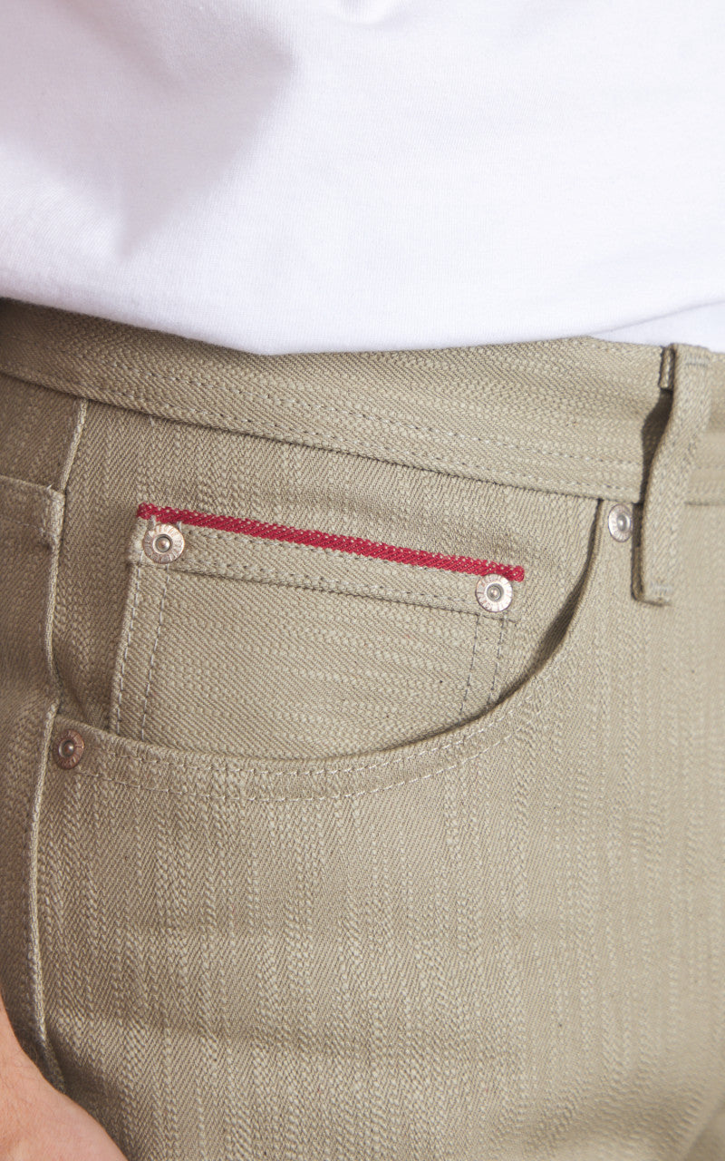 Naked & Famous Denim Weird Guy Smokey Cotton Slub Selvedge Taupe 16oz