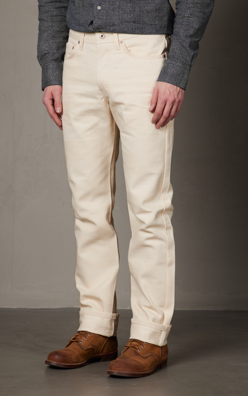 Naked & Famous Denim Weird Guy Undyed Frankenstein Denim Ecru