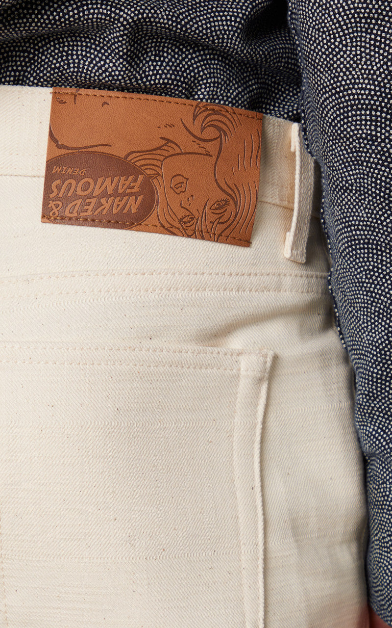 Naked & Famous Denim Weird Guy Undyed Frankenstein Denim Ecru