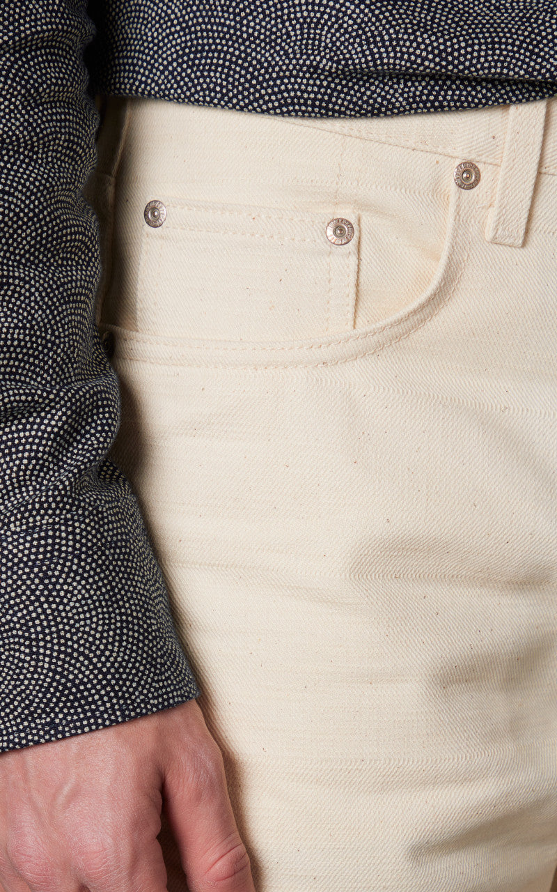 Naked & Famous Denim Easy Guy Undyed Frankenstein Denim Ecru