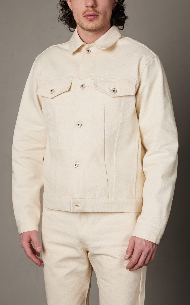 Naked & Famous Denim Jacket Undyed Frankenstein Denim Ecru