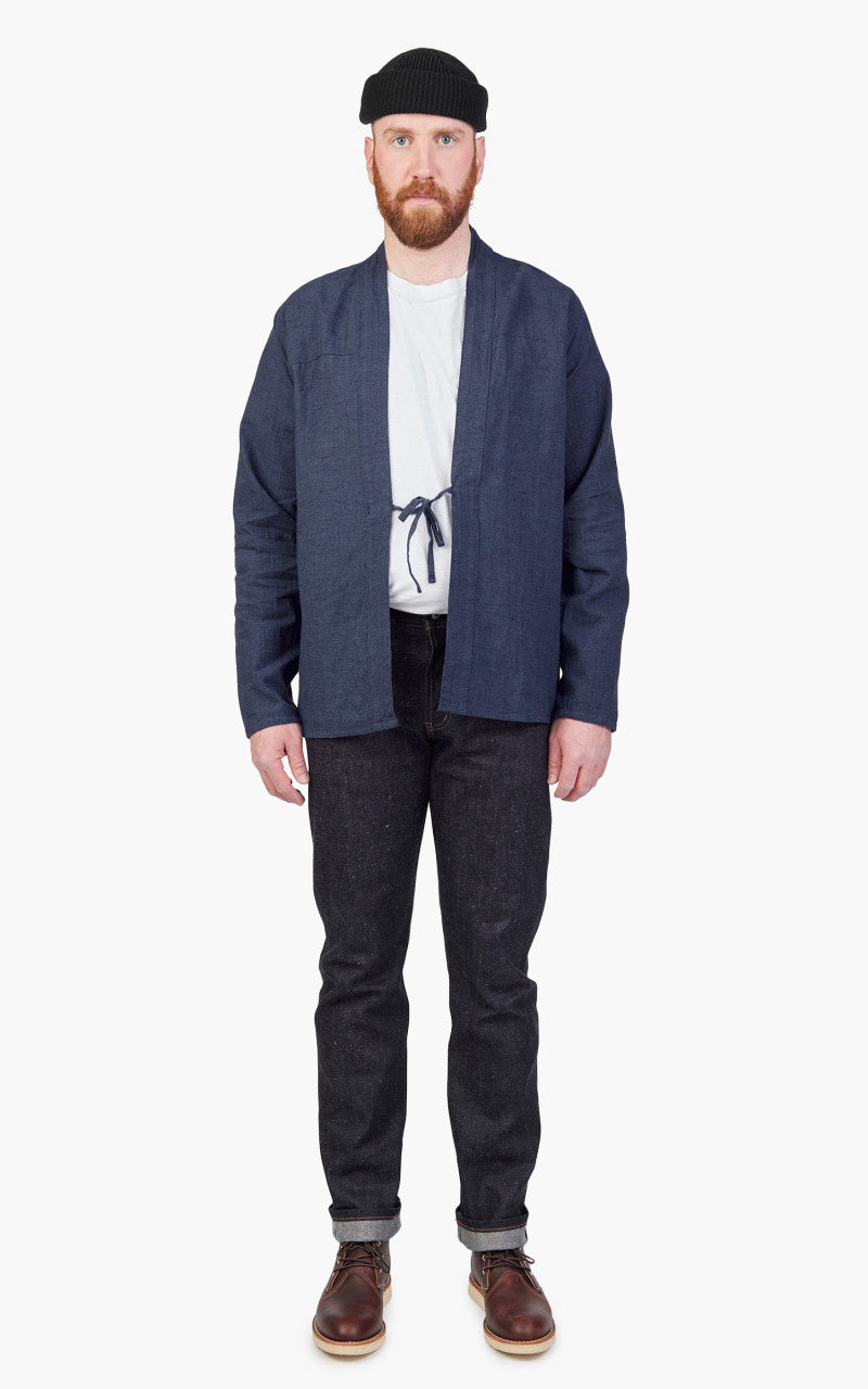 Naked & Famous Denim Kimono Shirt Linen Cotton Nep Navy