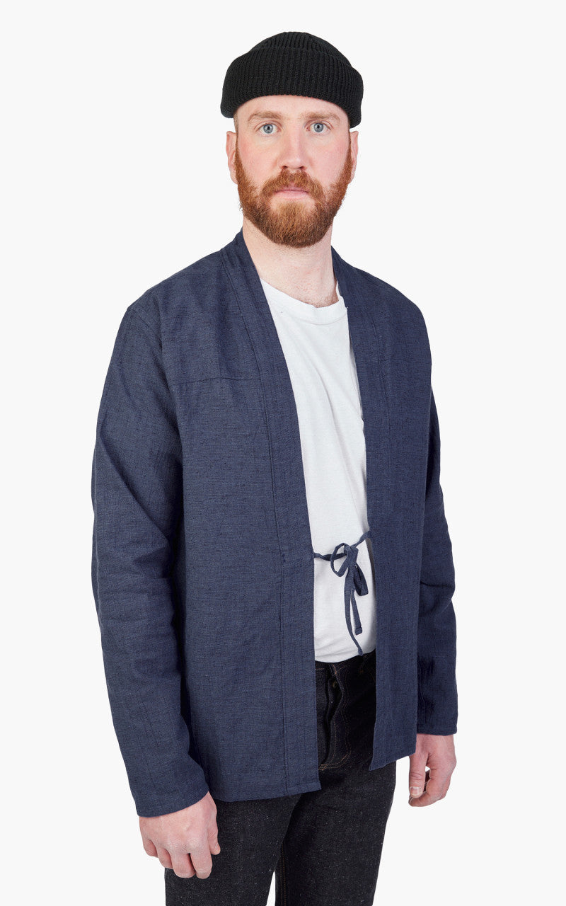 Naked & Famous Denim Kimono Shirt Linen Cotton Nep Navy