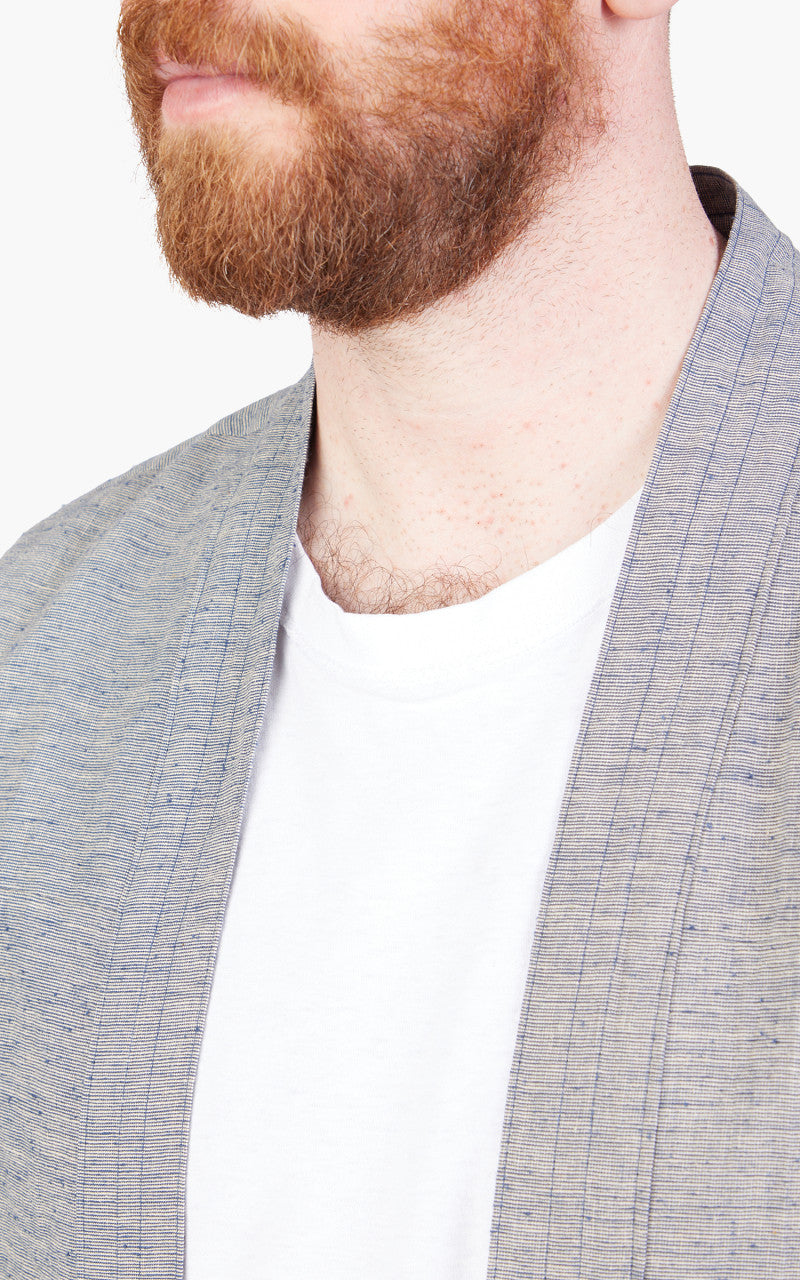 Naked & Famous Denim Kimono Shirt Linen Cotton Nep Blue