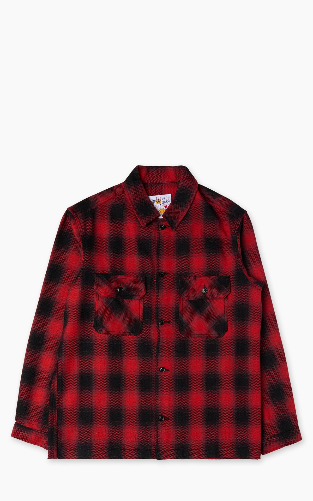 Naked & Famous Work Shirt Trippy Ombre Plaid Red