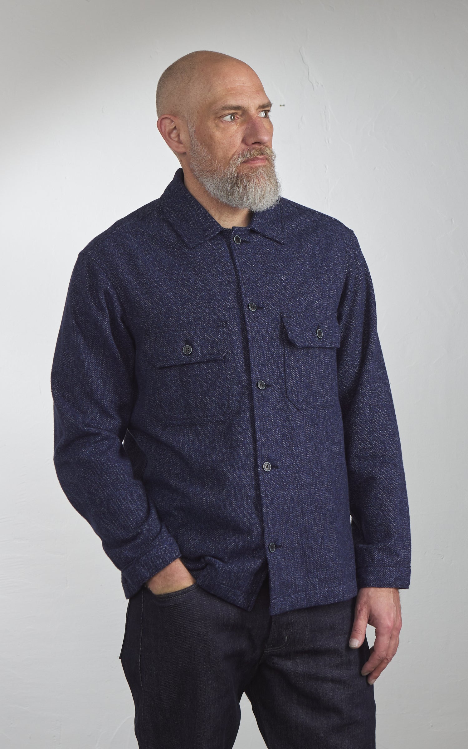 Naked & Famous Denim Work Shirt Herringbone Triple Twist Indigo