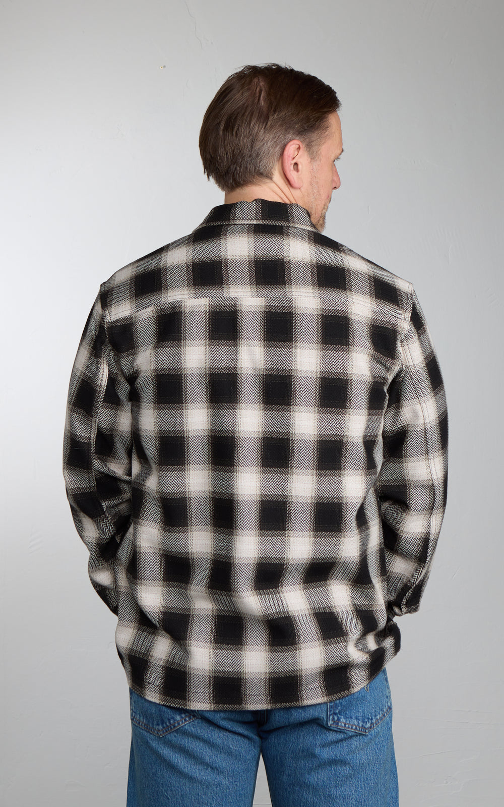 Naked & Famous Work Shirt Trippy Ombre Plaid Ivory