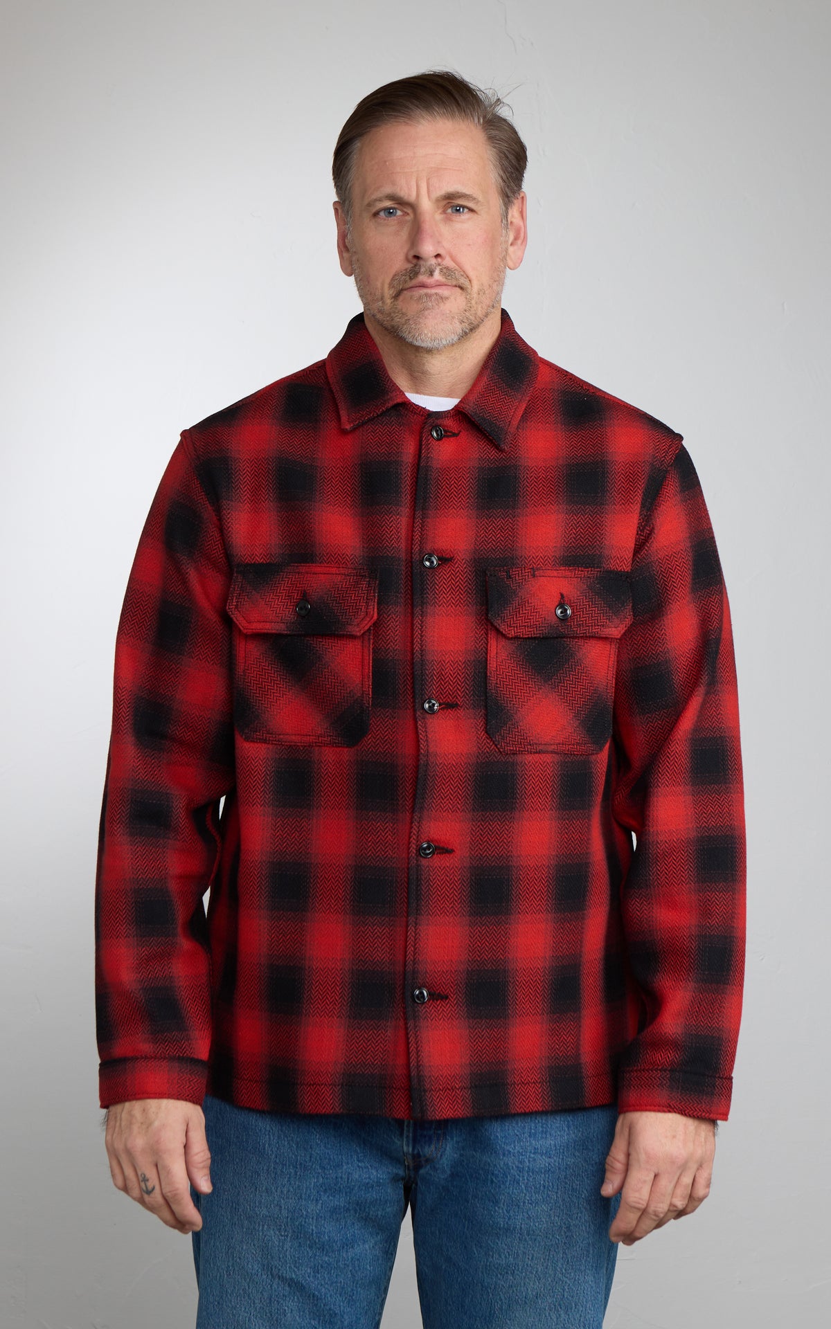 Naked & Famous Work Shirt Trippy Ombre Plaid Red