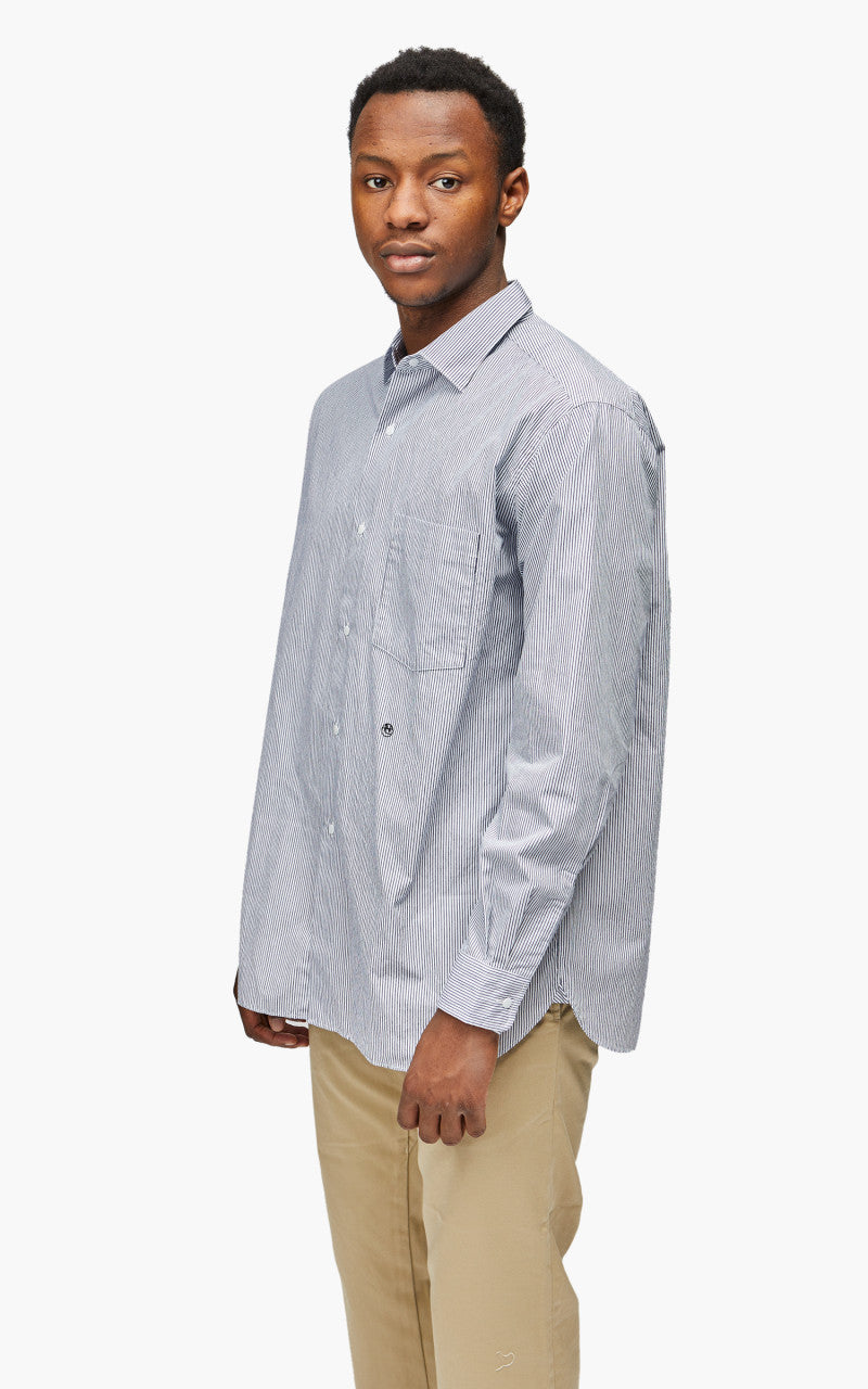 Nanamica Regular Collar Stripe Wind Shirt Navy