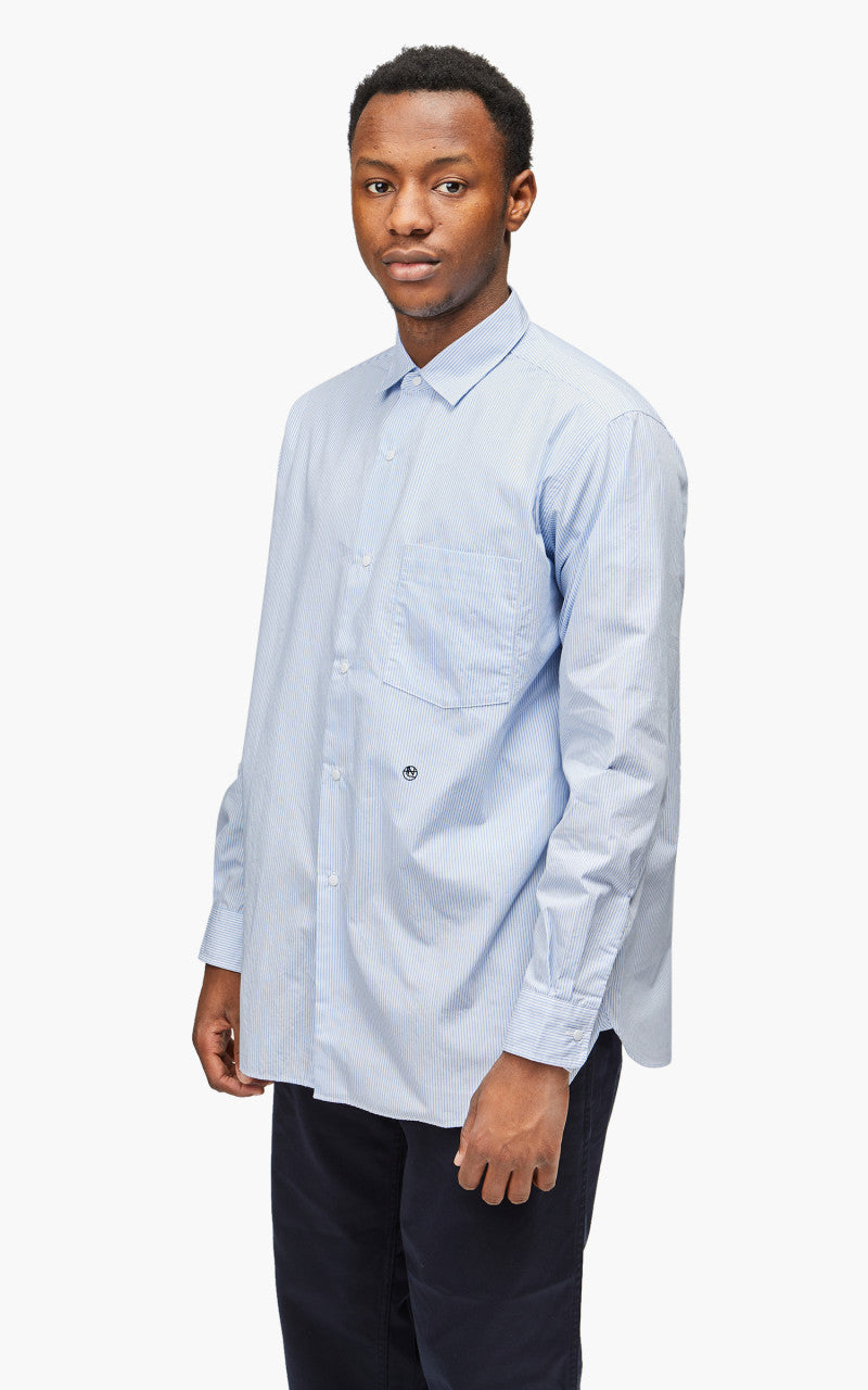 Nanamica Regular Collar Stripe Wind Shirt Sax