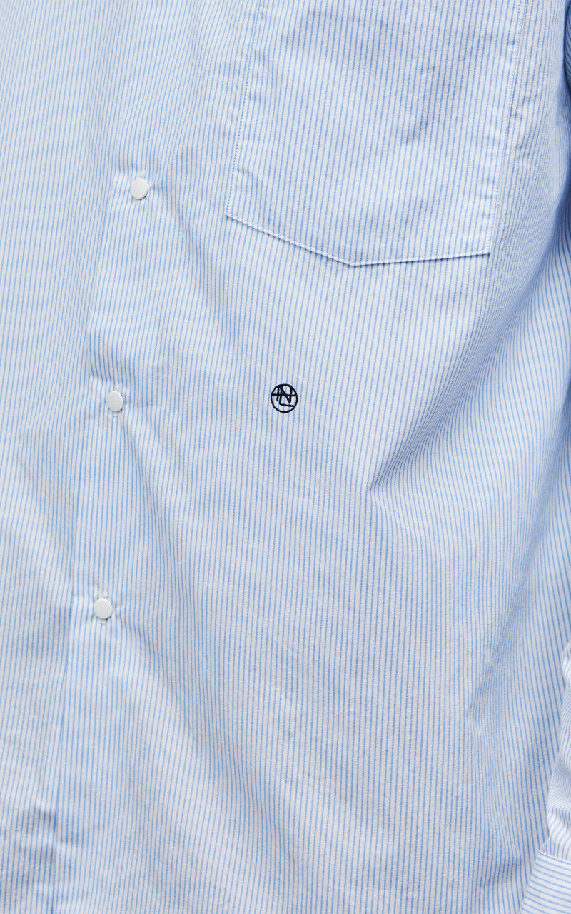 Nanamica Regular Collar Stripe Wind Shirt Sax
