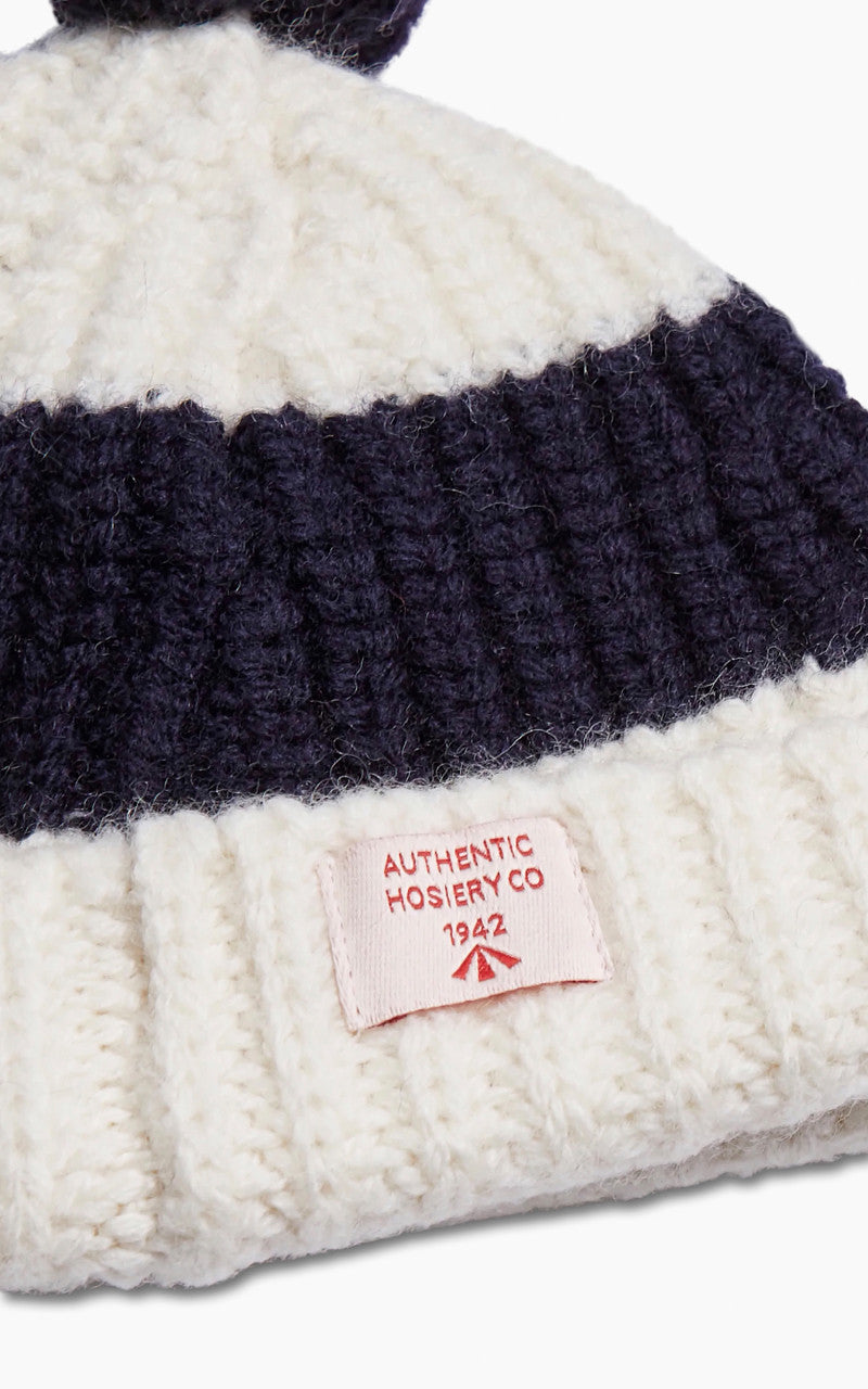 Nigel Cabourn Striped Pom Pom Beanie Natural/Navy