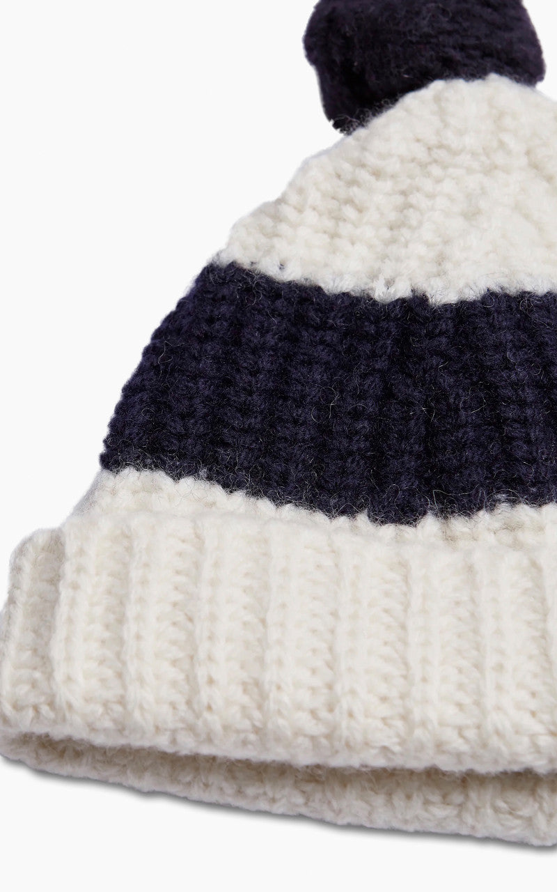 Nigel Cabourn Striped Pom Pom Beanie Natural/Navy