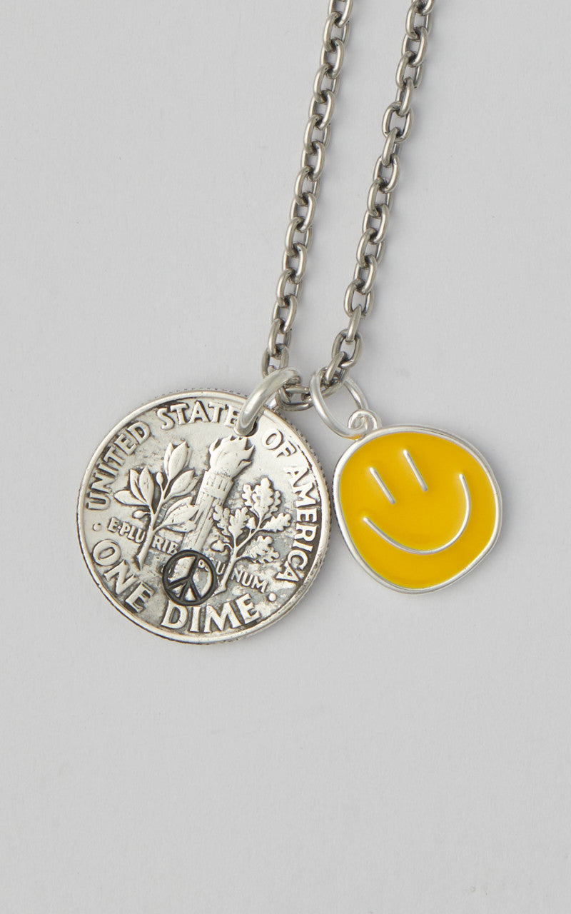 North Works N-645-A Necklace 925 Silver Smile Peace Yellow
