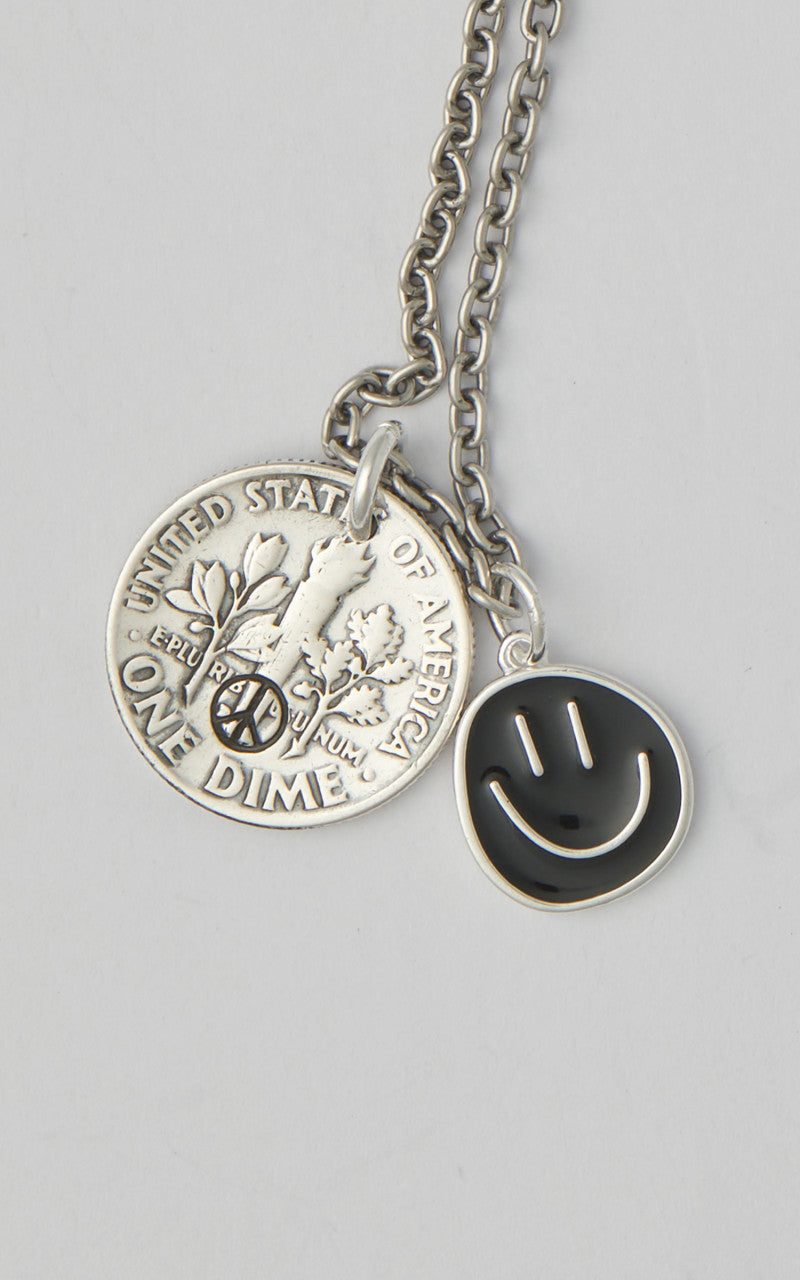 North Works N-645-E Necklace 925 Silver Smile Peace Black