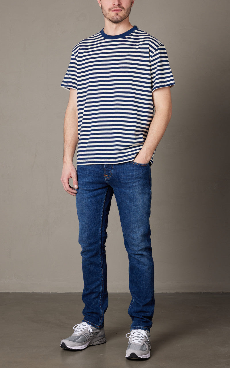 Nudie Jeans Leif Breton Stripe T-Shirt Offwhite/Blue