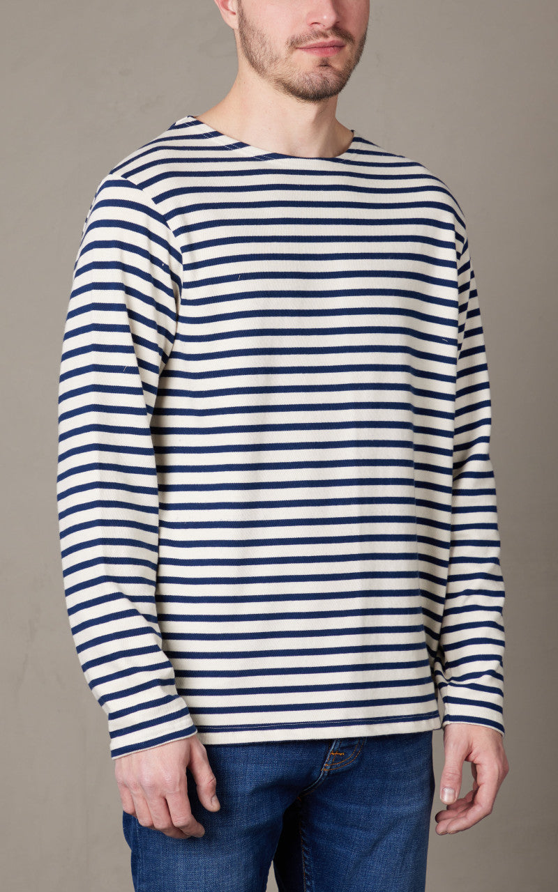 Nudie Jeans Charles Stripe LS T-Shirt Offwhite/Blue